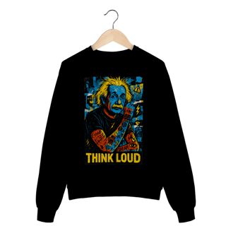 Nome do produto Moletom Prime Unissex Think Loud – Einstein Tatuado com Estética Underground | OxVibe Streetwear