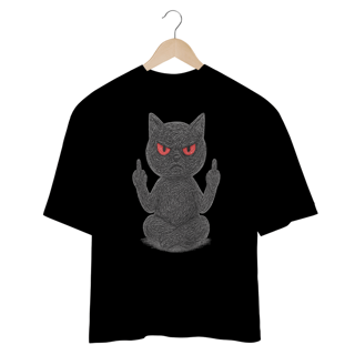 Nome do produto Camiseta Oversized “Gato Preto Pistola”