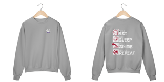Nome do produtoMoletom Gola Careca Eat, Sleep, Anime, Repeat