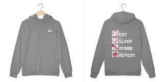 Nome do produtoMoletom Canguru Eat, Sleep, Anime, Repeat.