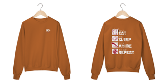 Nome do produtoMoletom Gola Careca Eat, Sleep, Anime, Repeat