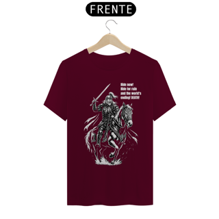 Nome do produtoCamiseta Cavalguem Agora! – Nerd Sideral Marcha para o Fim do Mundo
