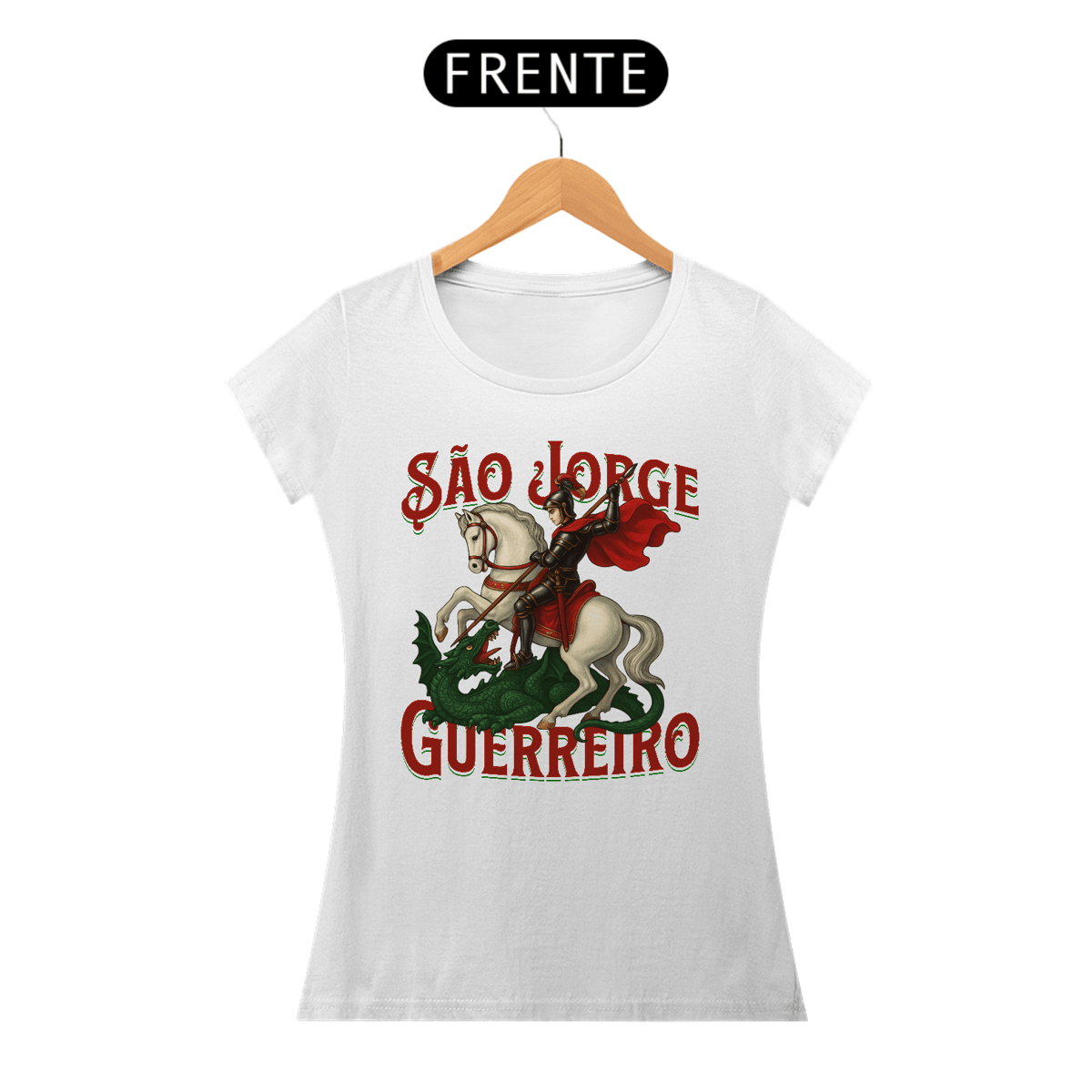 Nome do produto: Baby Look branca São Jorge Guerreiro