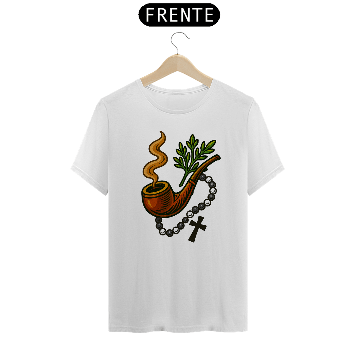 Nome do produto: Camiseta Branca - Cachimbo Rosário e Arruda