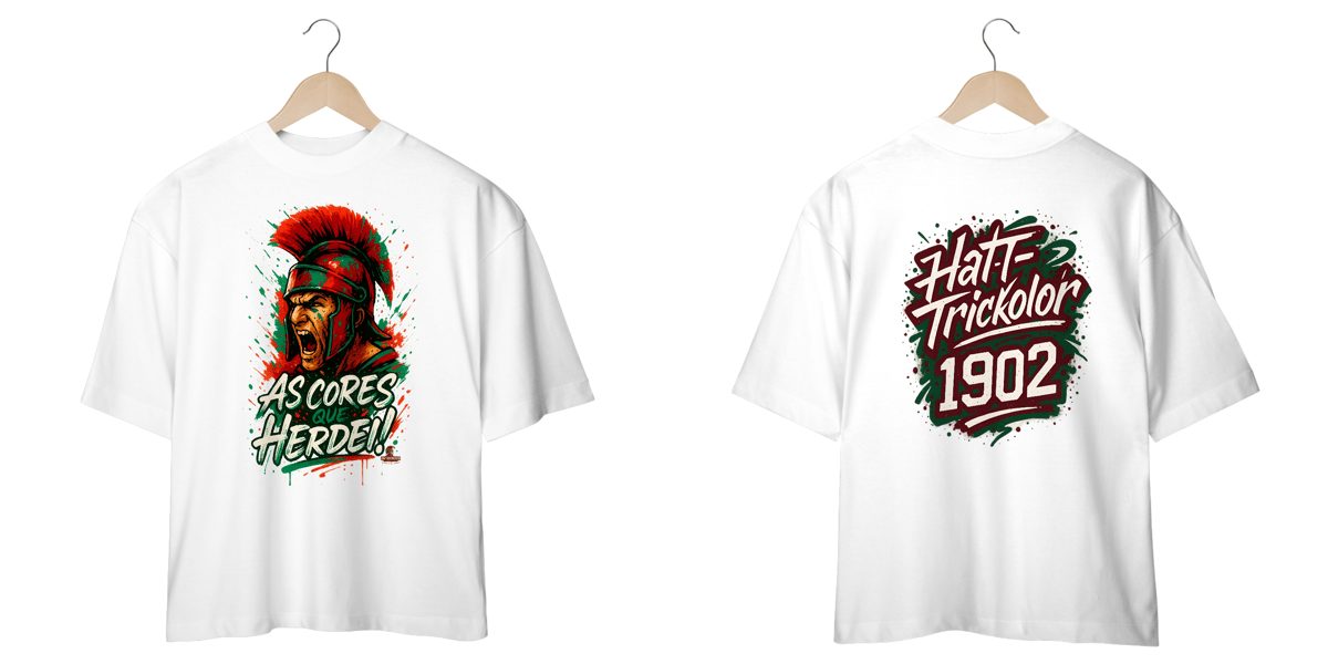 Nome do produto: Camisa Oversized Unissex As Cores que Herdei Guerreiro Hat-Trickolor | Fluminense