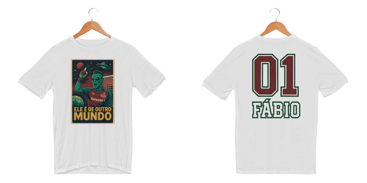 Nome do produto: Camisa Dry Fit Unissex Fábio De Outro Mundo Hat-Trickolor | Fluminense