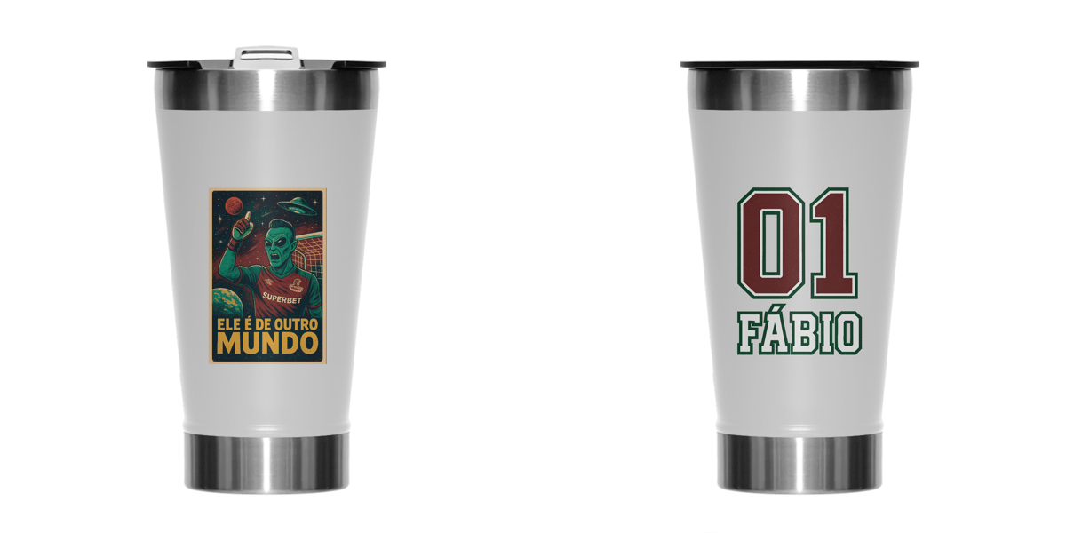 Nome do produto: Copo Térmico 473ml Camisa Dry Fit Unissex Fábio De Outro Mundo Hat-Trickolor | Fluminense