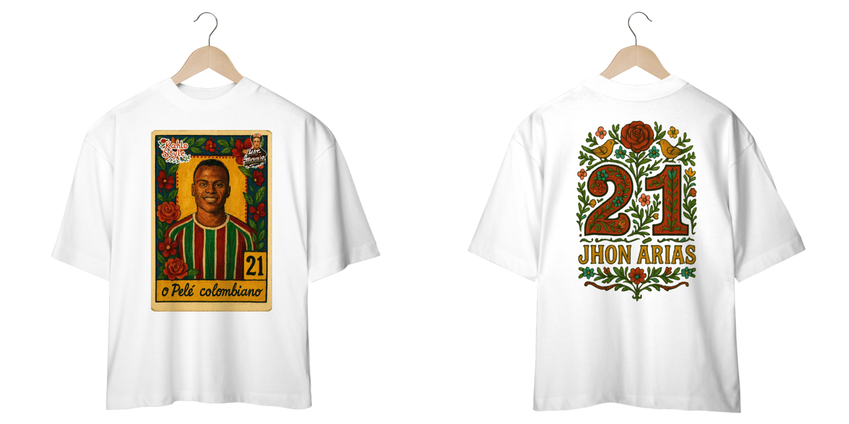 Nome do produto: Camisa Oversized Unissex Kahlo Style Pelé Colombiano Hat-Trickolor Fluminense 