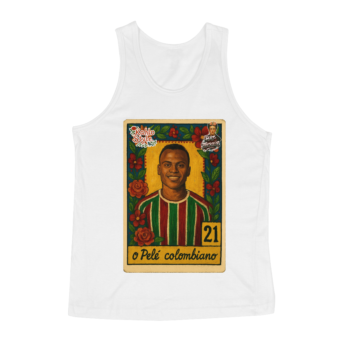 Nome do produto: Regata Masculina Pelé Colombiano Kahlo Style Hat-Trickolor | Fluminense