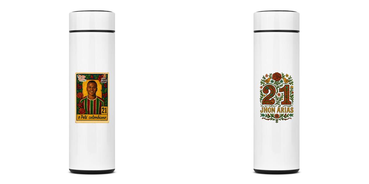 Nome do produto: Garrafa Térmica Pelé Colombiano Kahlo Style Hat-Trickolor | Fluminense