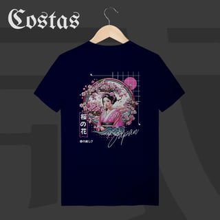 Nome do produto Camiseta T-Shirt - Geisha no Sakura | Arte nas costas