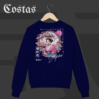 Nome do produto Moletom Fechado - Geisha no Sakura | Arte nas costas