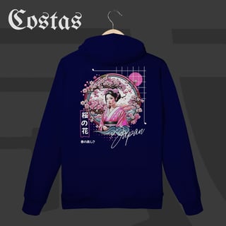 Nome do produto Moletom Canguru - Geisha no Sakura | Arte nas costas