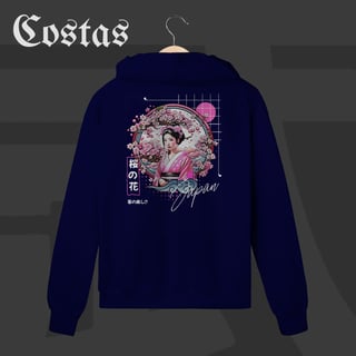 Nome do produto Moletom Zíper - Geisha no Sakura | Arte nas costas