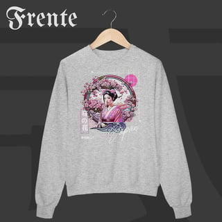 Nome do produto Moletom Fechado - Geisha no Sakura | Arte no peito