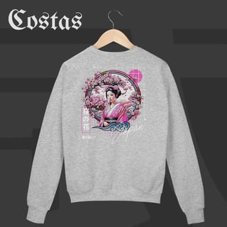Nome do produto Moletom Fechado - Geisha no Sakura | Arte nas costas