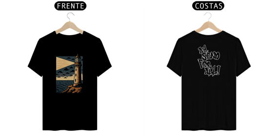 Camiseta modelo Quality estampa frente e costas LUZ DO FAROL streetwear urbanwear masculino