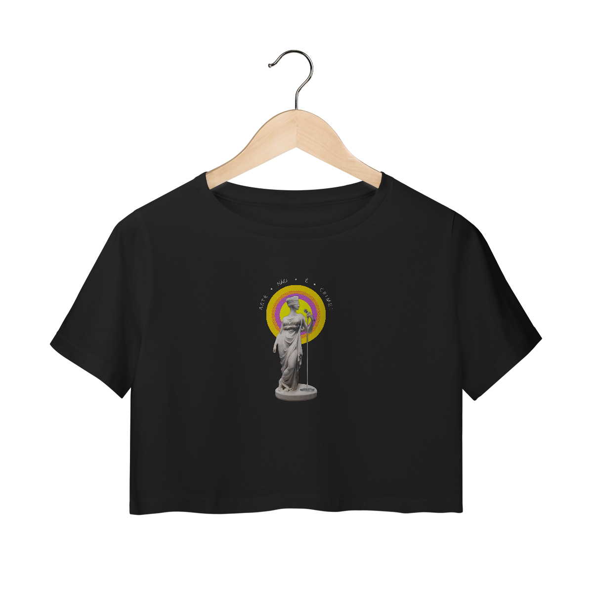 Nome do produto: Camiseta Croped Arte Não É Crime