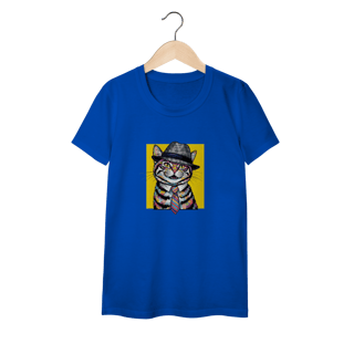 Nome do produto Baby Look Feminina Gato Fashion com Chapéu e Gravata