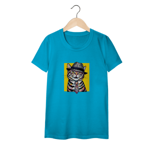 Nome do produto Baby Look Feminina Gato Fashion com Chapéu e Gravata
