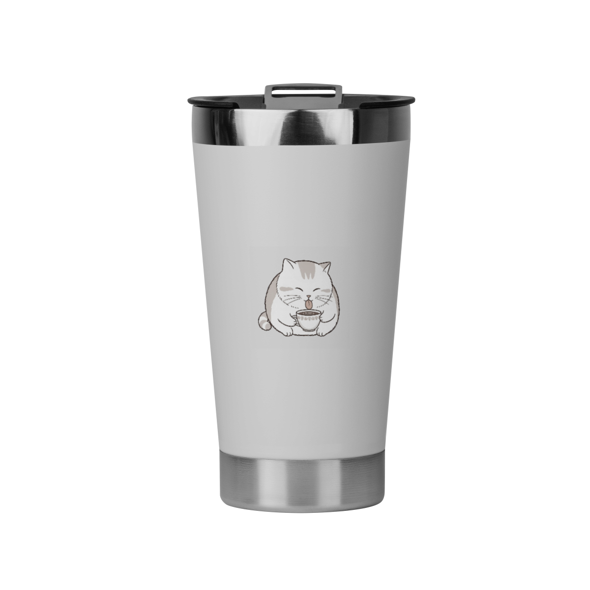 Nome do produto: Copo Térmico Gato Tomando Café | Inox Isolado | Mantenha sua Bebida Quente ou Gelada | Copo Viagem Gato