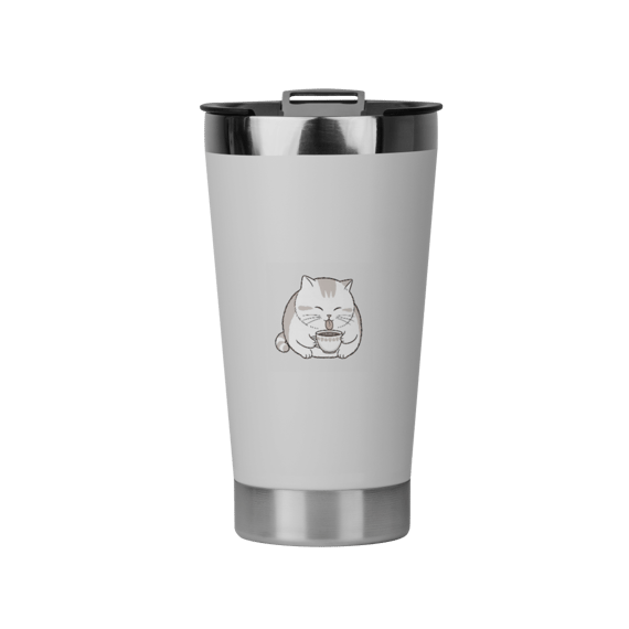Copo Térmico Gato Tomando Café | Inox Isolado | Mantenha sua Bebida Quente ou Gelada | Copo Viagem Gato
