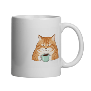 Caneca Gato Laranja Fofo Tomando Café | Cerâmica Premium | Presente Ideal para Amantes de Gatos Laranja e Café