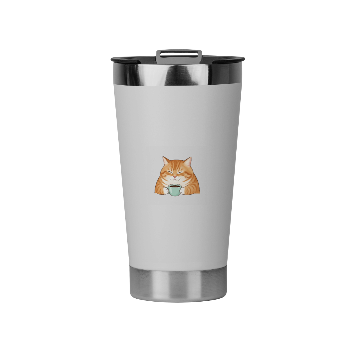 Nome do produto: Copo Térmico Gato Laranja e Café | Mantenha Quente ou Gelado | Copo Viagem Gato Laranja