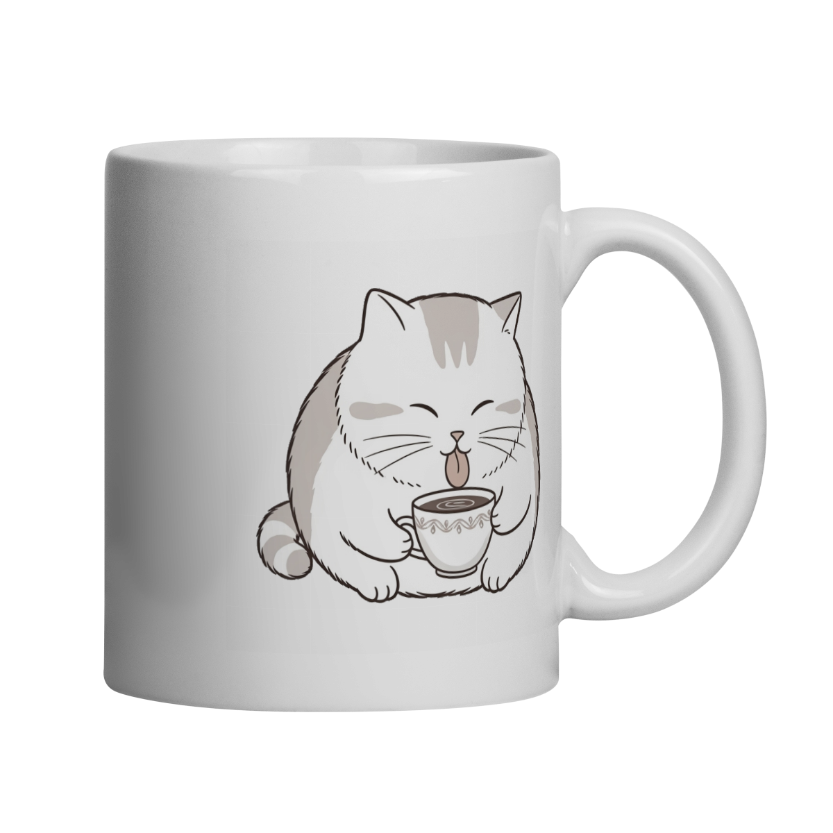 Nome do produto: Caneca de Cerâmica Gato Gordinho Tomando Café