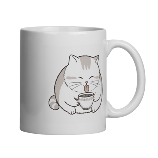Caneca de Cerâmica Gato Gordinho Tomando Café