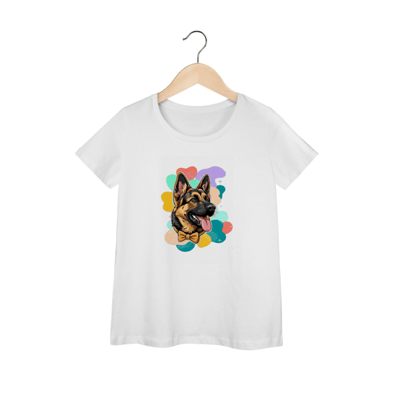 Camisa Feminina Baby Long Prime - Pastor Alemão de Gravata Borboleta