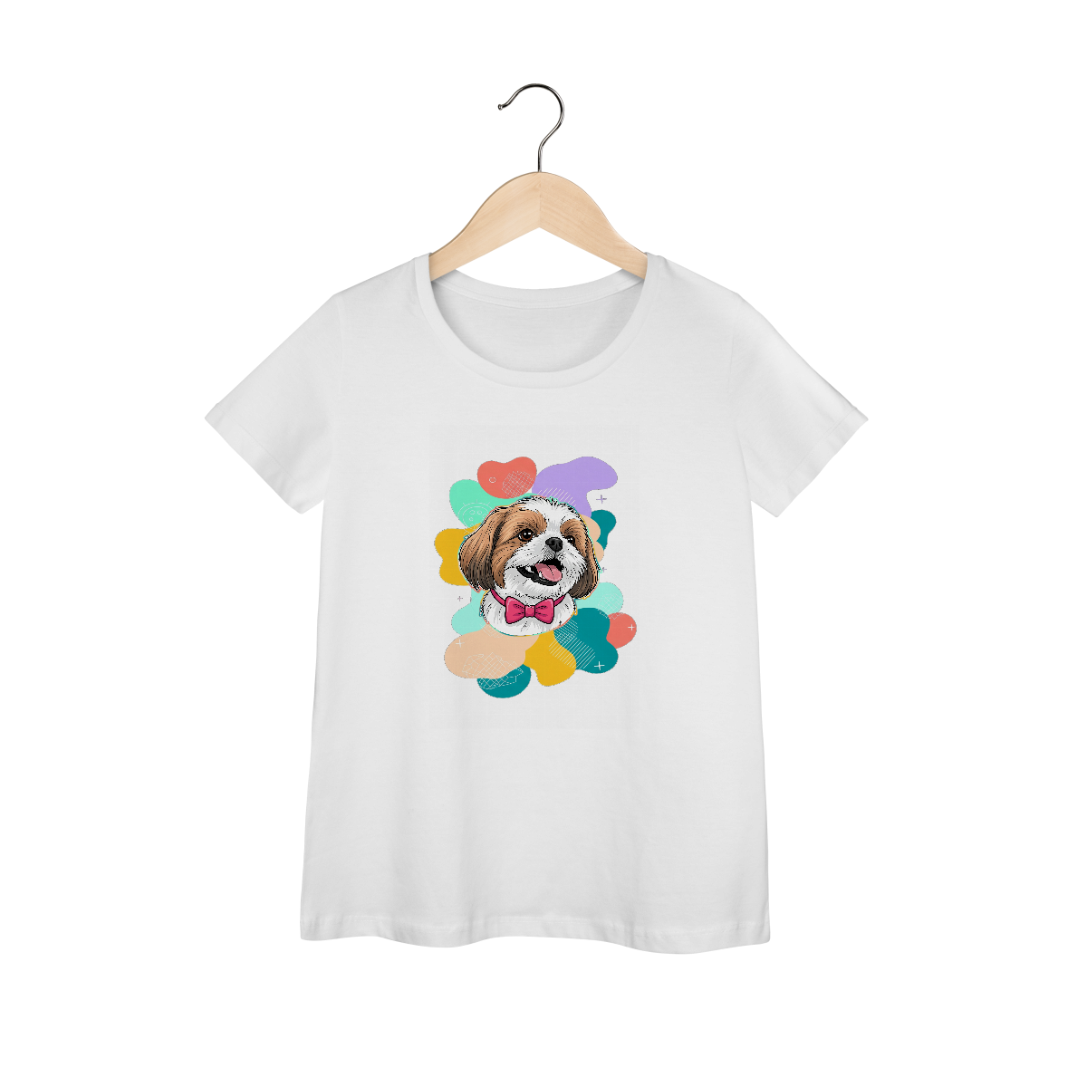 Nome do produto: Camisa Feminina Baby Long Prime - Shih-Tzu com Gravata Rosa