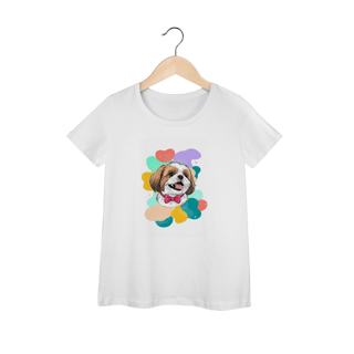 Camisa Feminina Baby Long Prime - Shih-Tzu com Gravata Rosa