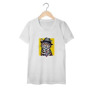 Nome do produto Baby Look Feminina Gato Fashion com Chapéu e Gravata
