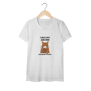 Nome do produto Baby Long Classic Cat & Beer – Camiseta Feminina Divertida para Amantes de Gatos