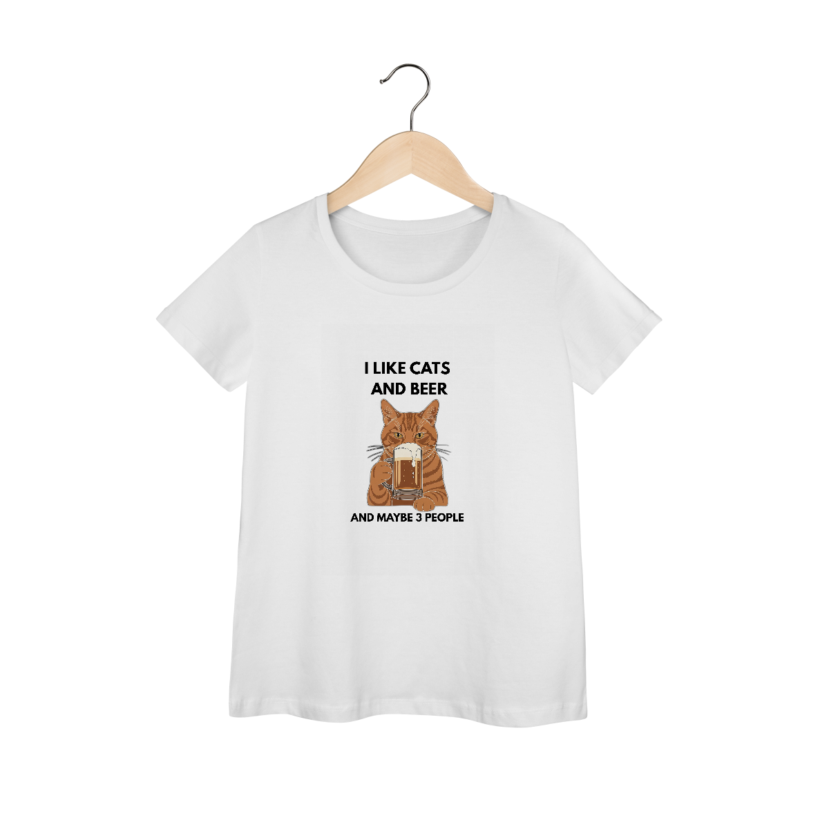 Nome do produto: Baby Long Prime Cat & Beer – Camiseta Feminina Premium para Cat Lovers
