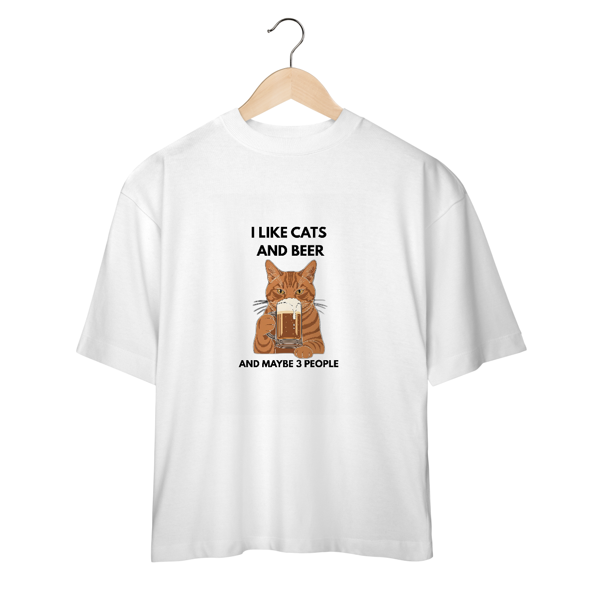Nome do produto: Camisa Oversized Cat & Beer – Estilo Largo com Estampa Divertida de Gato