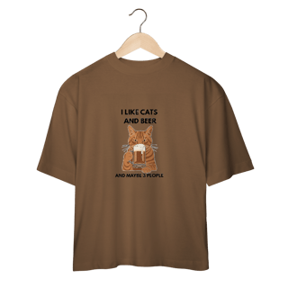 Nome do produto Camisa Oversized Cat & Beer – Estilo Largo com Estampa Divertida de Gato