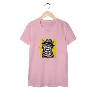 Nome do produto Baby Look Feminina Gato Fashion com Chapéu e Gravata