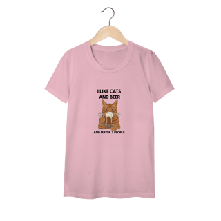Nome do produto Baby Long Classic Cat & Beer – Camiseta Feminina Divertida para Amantes de Gatos
