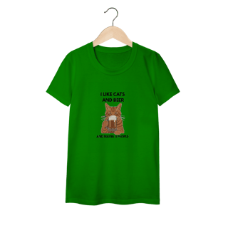 Nome do produto Baby Long Classic Cat & Beer – Camiseta Feminina Divertida para Amantes de Gatos