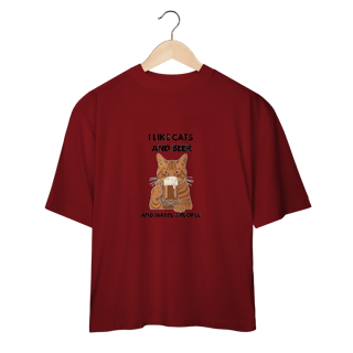 Nome do produto Camisa Oversized Cat & Beer – Estilo Largo com Estampa Divertida de Gato