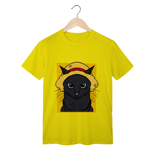 Nome do produtoCamiseta Gato Chapéu de Palha: A Aventura Felina Começa!