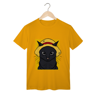 Nome do produtoCamiseta Gato Chapéu de Palha: A Aventura Felina Começa!