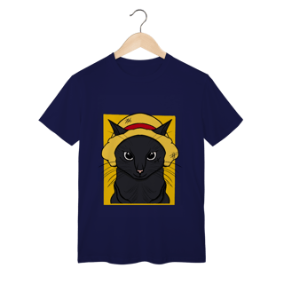 Nome do produtoCamiseta Gato Chapéu de Palha: A Aventura Felina Começa!