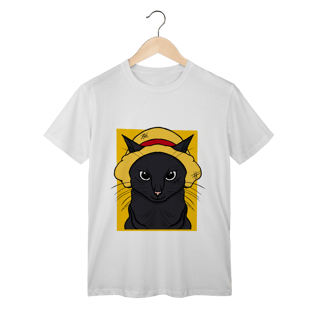 Nome do produtoCamiseta Gato Chapéu de Palha: A Aventura Felina Começa!