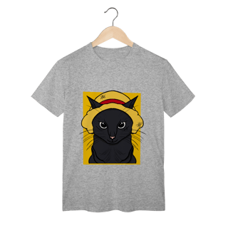 Nome do produtoCamiseta Gato Chapéu de Palha: A Aventura Felina Começa!