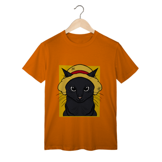 Nome do produtoCamiseta Gato Chapéu de Palha: A Aventura Felina Começa!