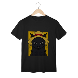 Nome do produtoCamiseta Gato Chapéu de Palha: A Aventura Felina Começa!