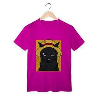Nome do produtoCamiseta Gato Chapéu de Palha: A Aventura Felina Começa!